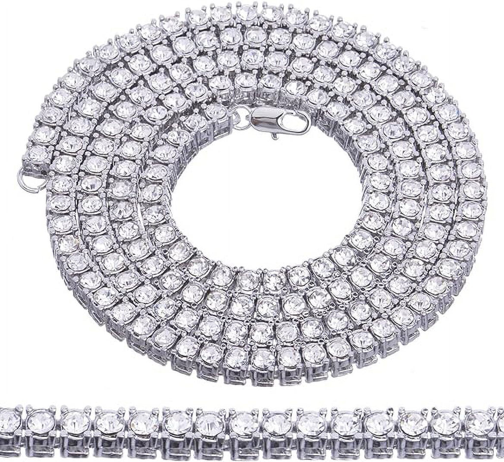 Hip Hop Luxury Silver Plated Double Tennis Chain 16" + 18" and 2 Row 8" Bracelet 3 pc Set