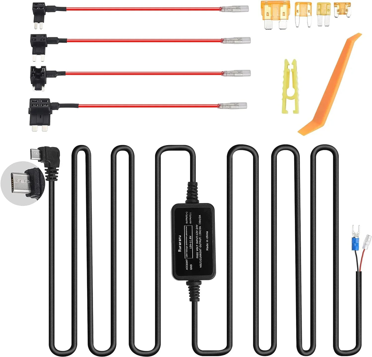 Dash Cam Hardwire Kit ro USB Car Dash Camera Charger Cable Power Cord Suitable with WOLFBOX D07,REDTIGER