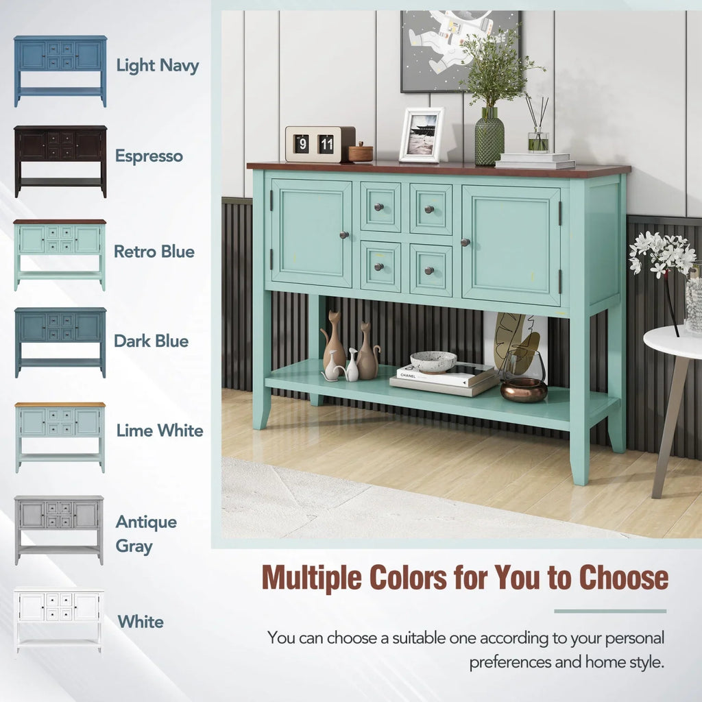 TREXM Cambridge Series Ample Storage Vintage Console Table with Four Small Drawers and Bottom Shelf for Living Rooms Entrances and Kitchens (Lime White OLD SKU WF190263AAK)