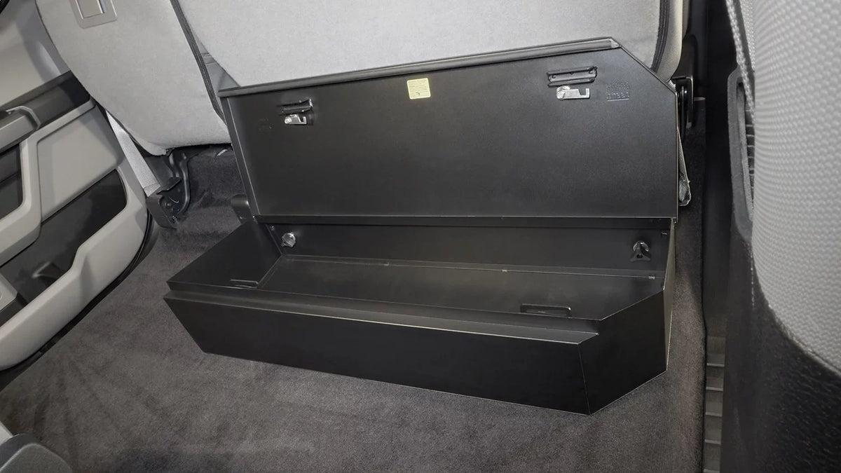 Tuffy Security Products 344-01 Under Seat Lockbox - 2/3 Length; Black; 2015-Current Ford F150 SuperCrew, 2017-Current Ford SuperDuty SuperCrew