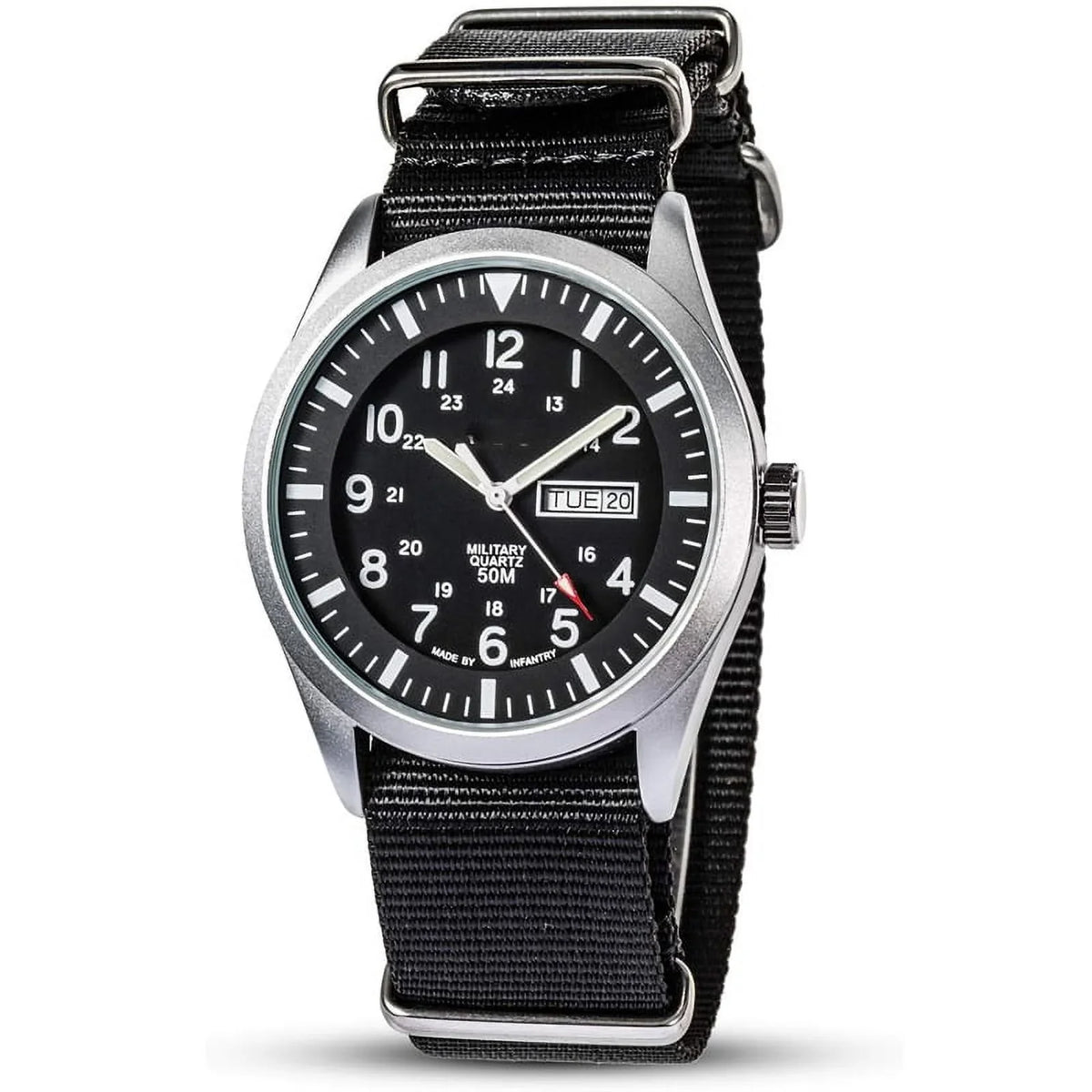 Military Watches for Men Tactical Wrist Watch, Waterproof Outdoor Sport Field Black Mens Analog Wristwatch, Army Casual Work 12/24 Hr Date Day Nylon Band