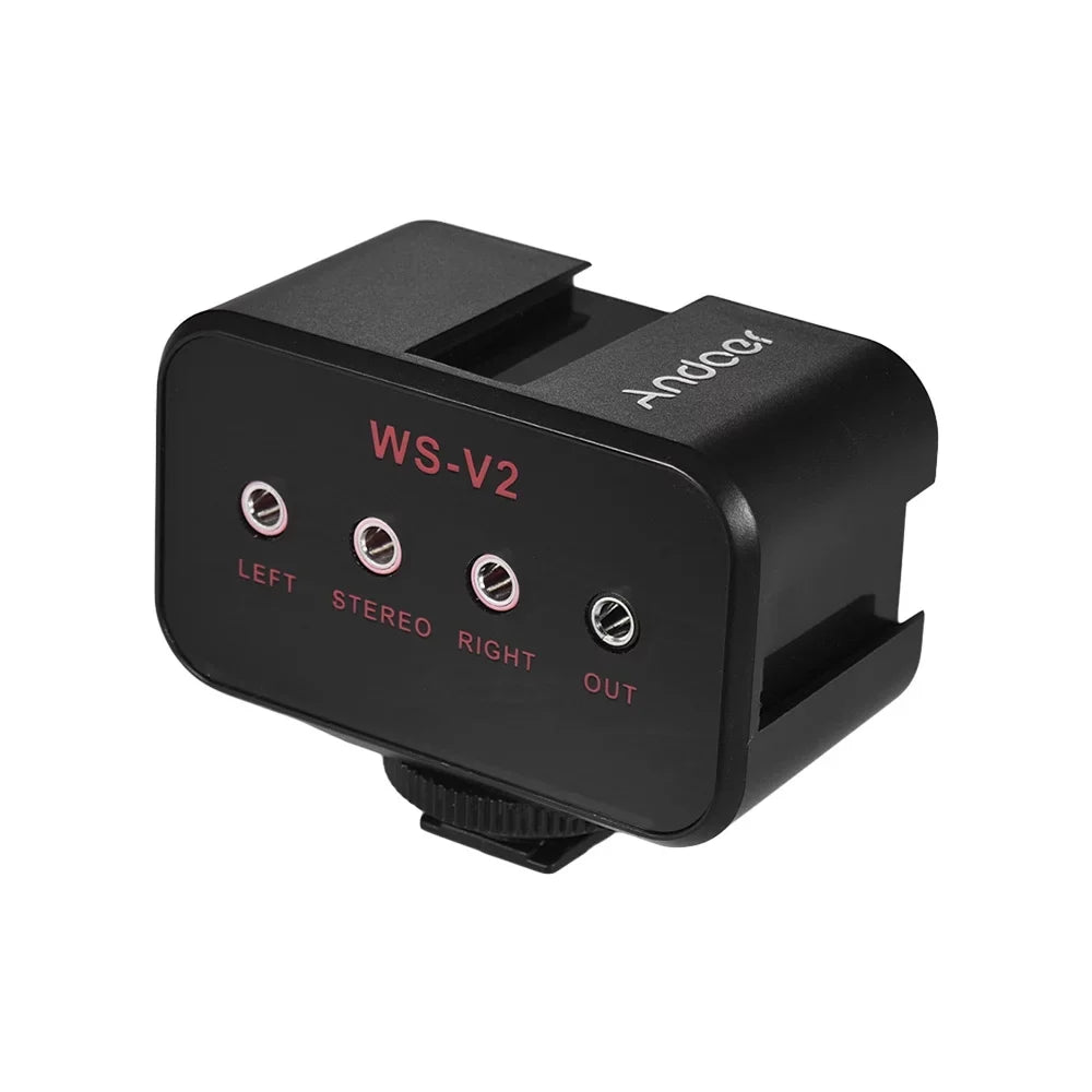Andoer WS-VS Dual-Channel Microphone Audio Mixer Adapter & Cold Shoe Mounting Hub 3.5mm Stereo Output for DSLR Camcorder