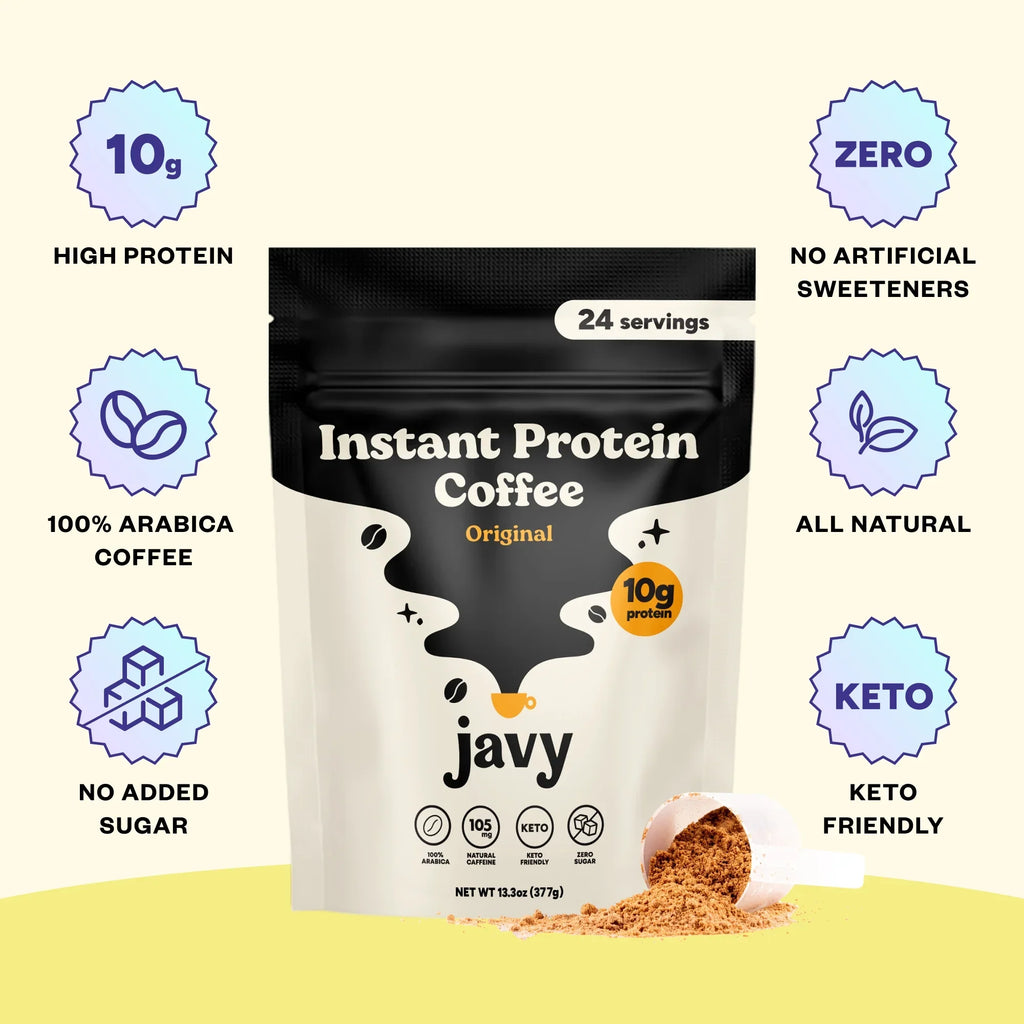 Javy Premium Instant Coffee - Protein Coffee - Protein Shake, Iced Coffee, Protein Drinks, Delicious Keto Friendly and Gluten Free, 24 Servings