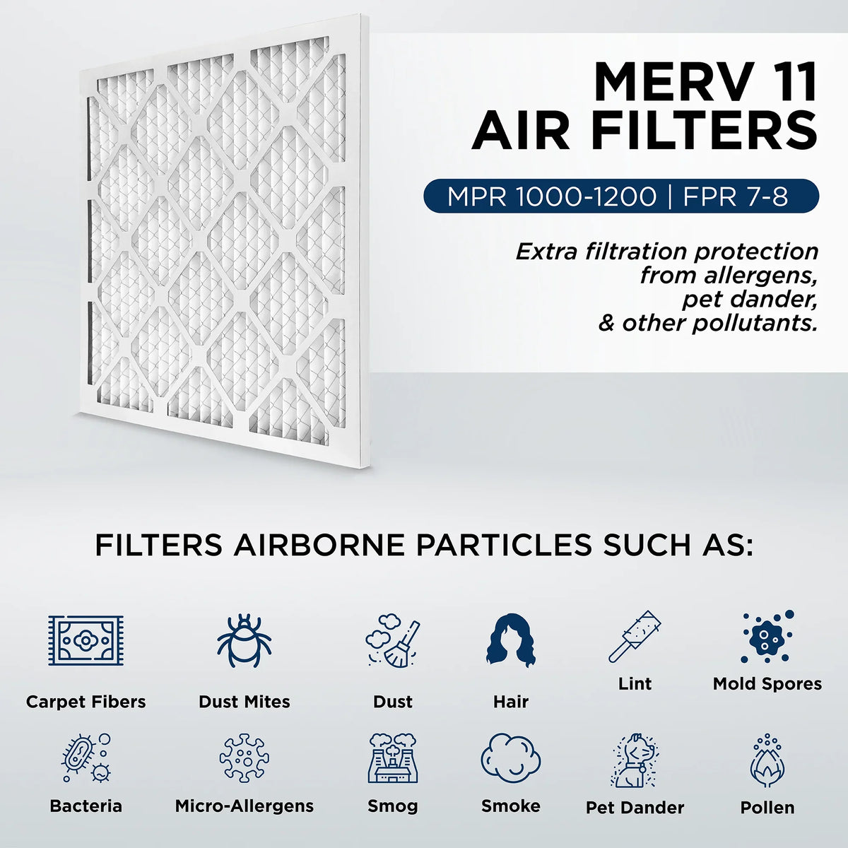 15x25x1 MERV 11, MPR 1000 Pleated AC Furnace 1" Air Filters by Pamlico. Case of 12. Actual Size: 14-1/2 x 24-1/2 x 3/4