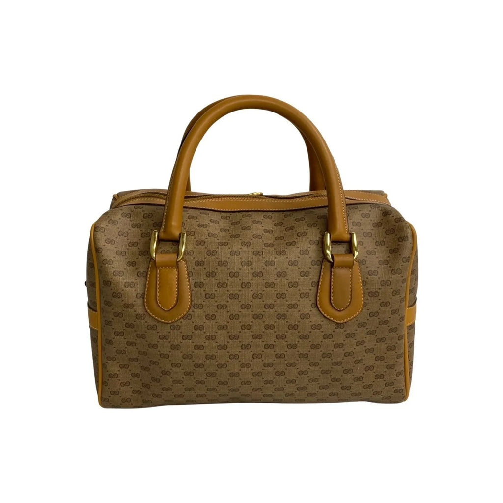 Pre-Owned GUCCI Old Gucci Vintage Micro GG Leather 2way Handbag Mini Boston Bag Shoulder Camel 574-5 (Good)