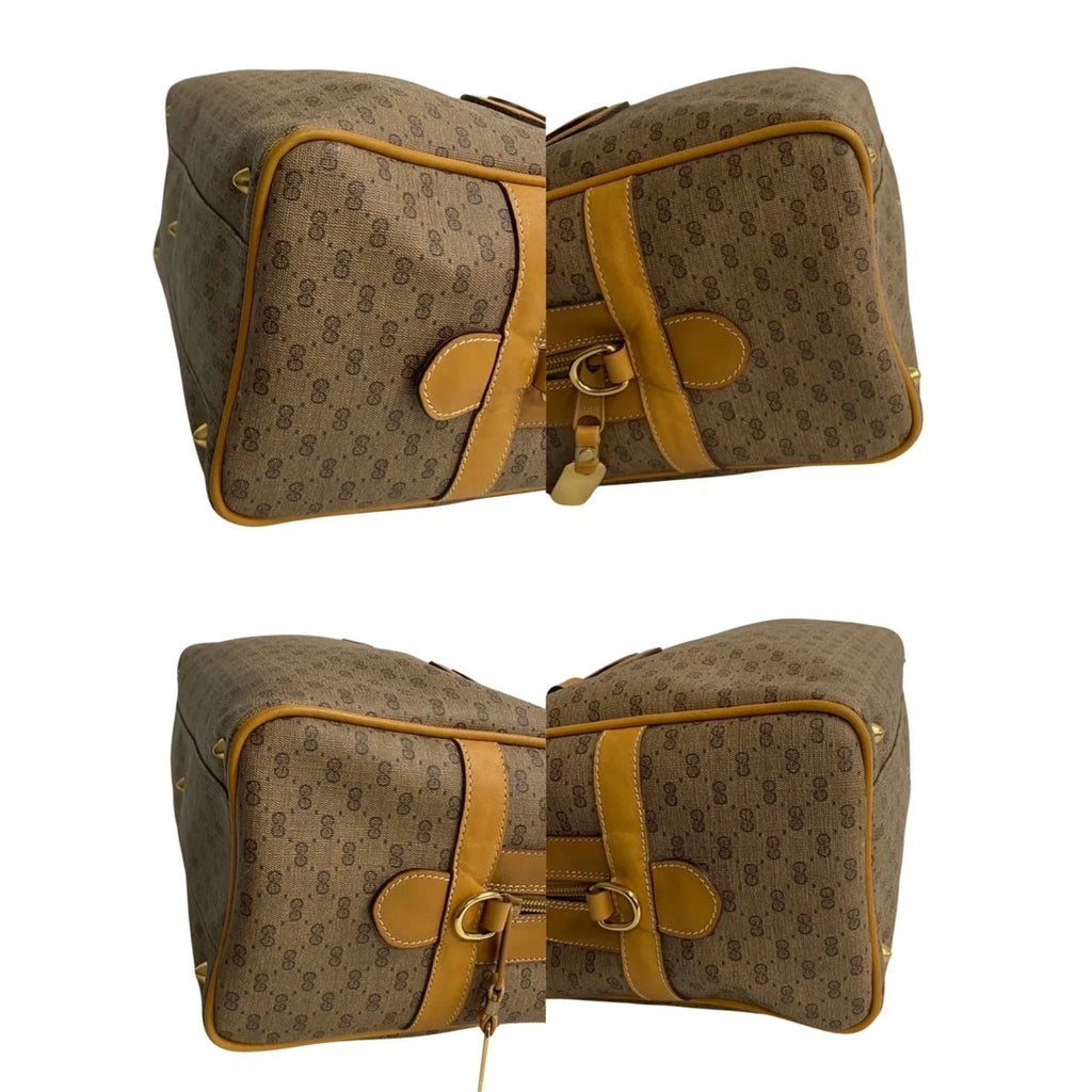 Pre-Owned GUCCI Old Gucci Vintage Micro GG Leather 2way Handbag Mini Boston Bag Shoulder Camel 574-5 (Good)