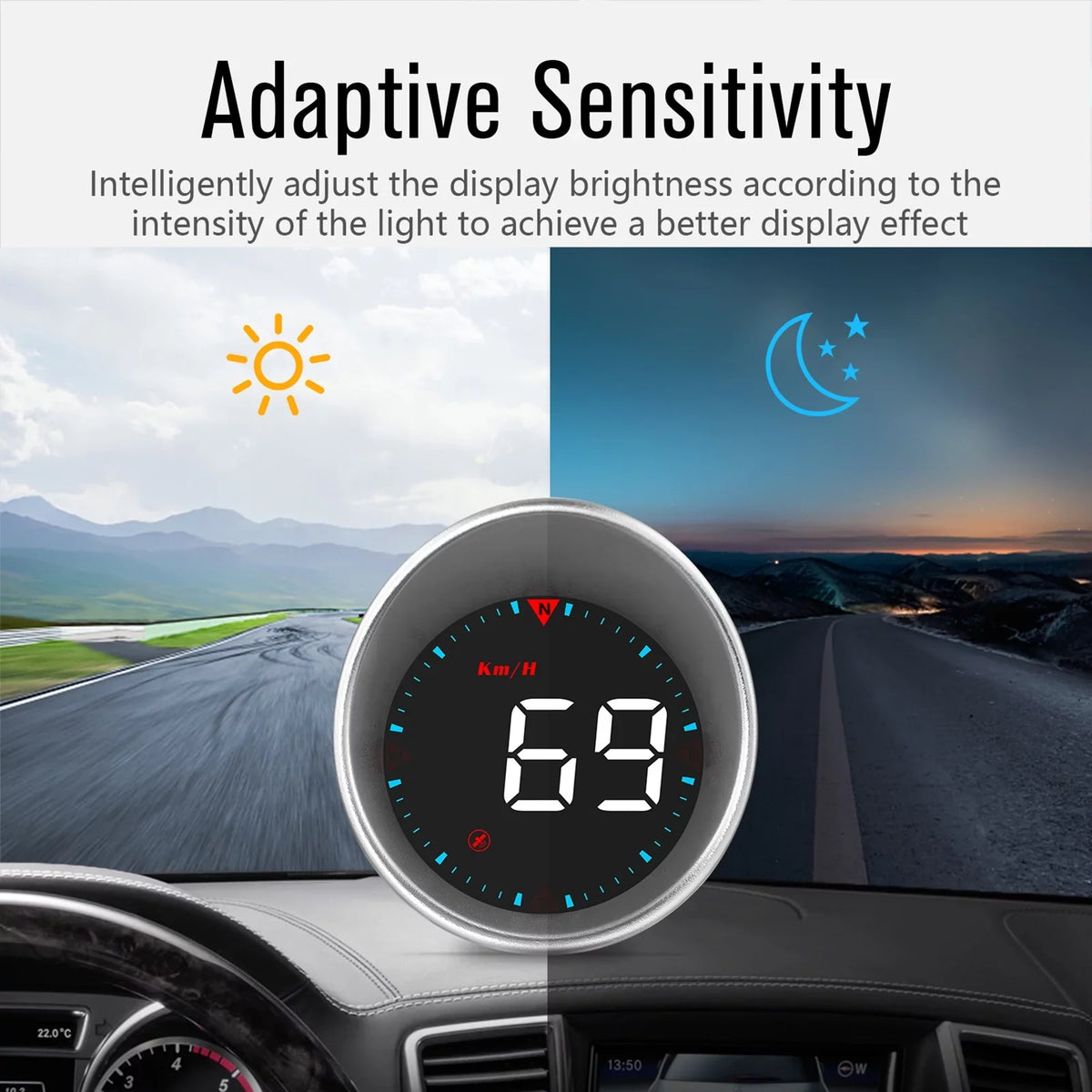 Car Head-up Display Digital Speedometer Display Driving Mileage, Compass Angle, Overspeed and Fatigue Driving