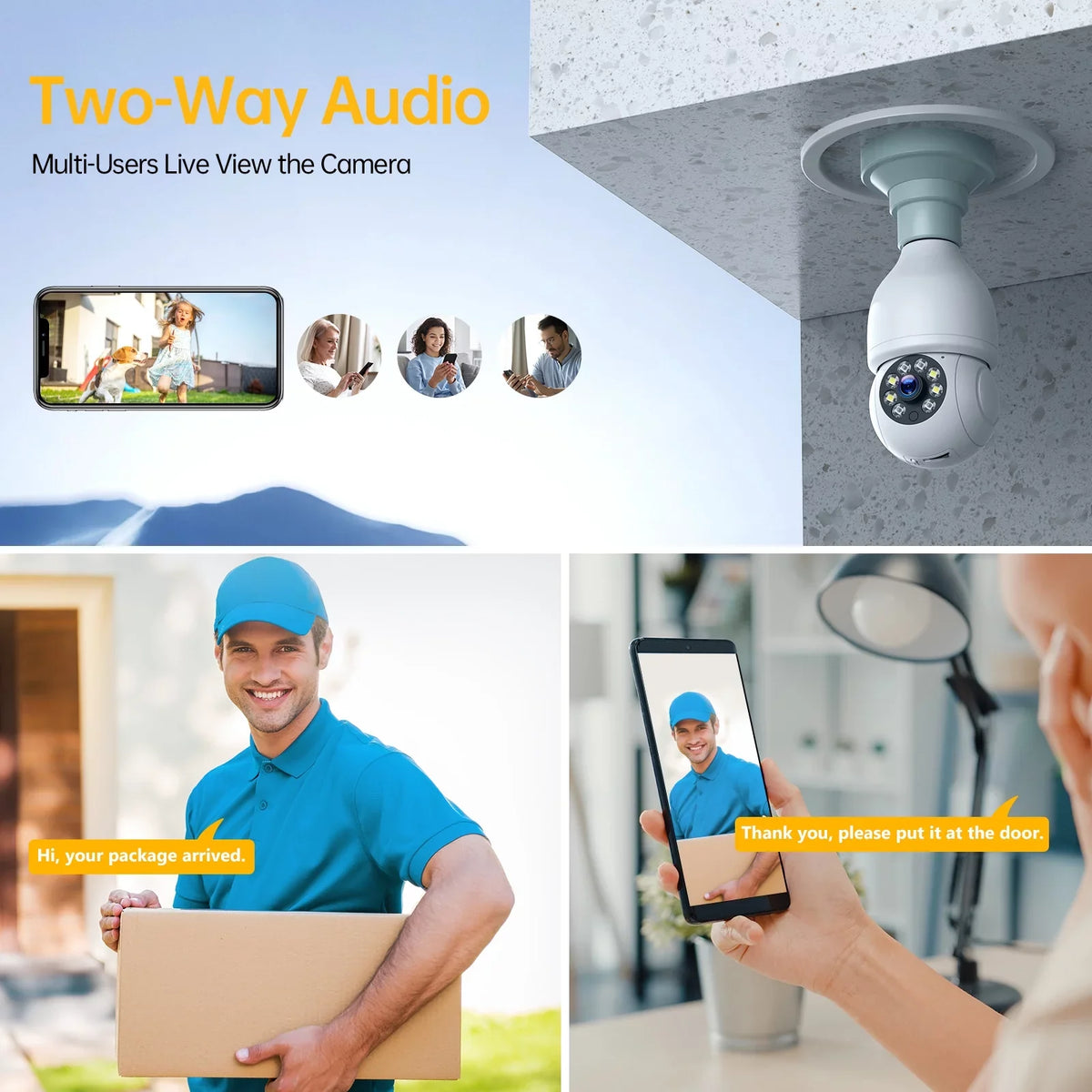 Toguard 2 PACKS SC16 Light Bulb Security Camera Outdoor Wireless WiFi Dome Surveillance Camera
