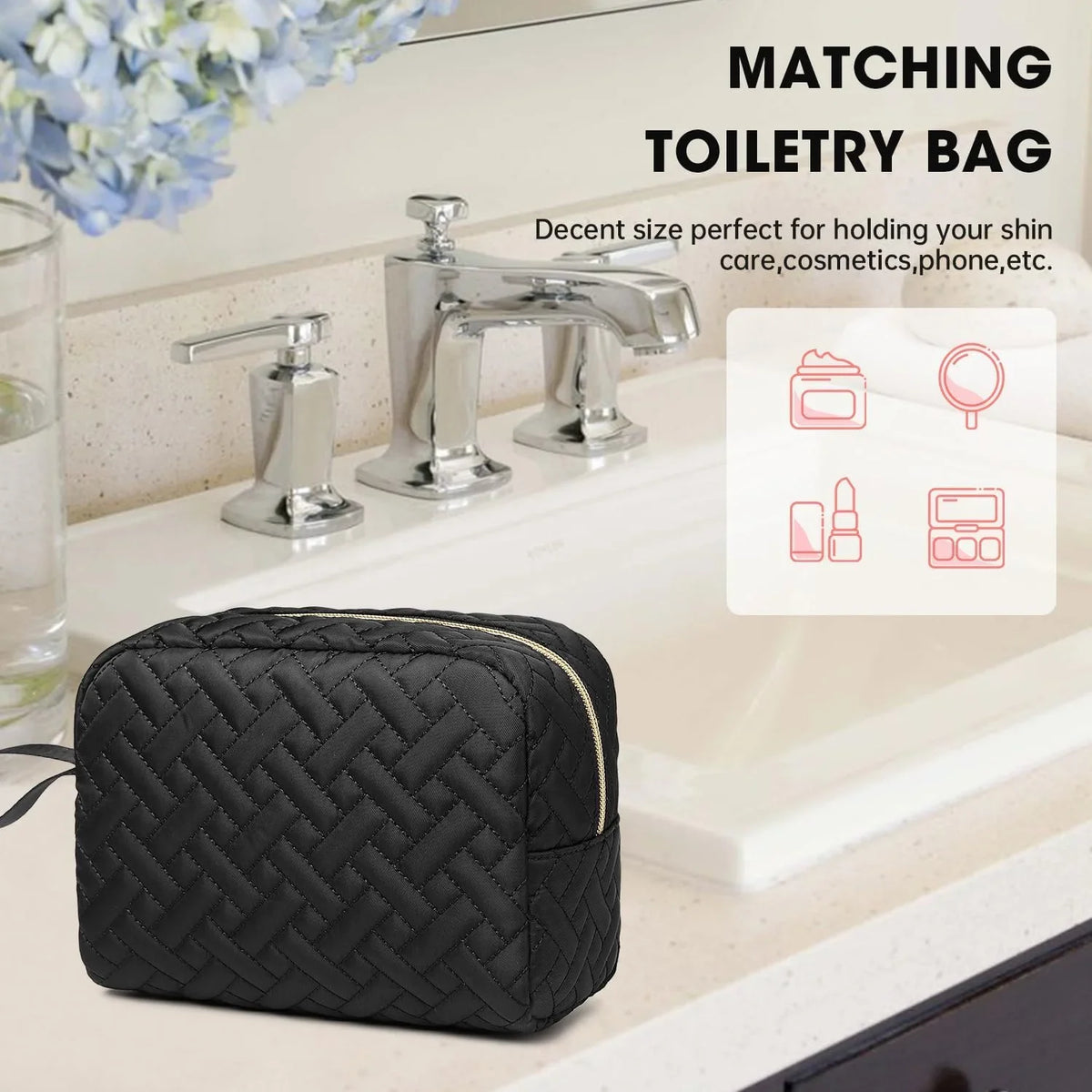 Duffle Bags for women,50L Quilted Travel Weekender Bag with Shoe Compartment, Large Carry On Overnight Tote Gym Bag with Toiletry Bag,Hospital Bags for Labor and Delivery,Black