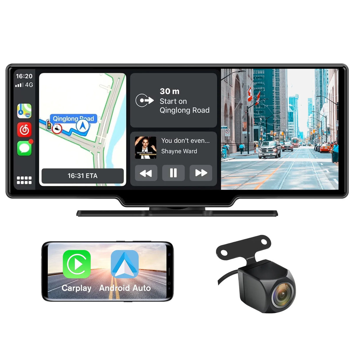 Awesafe 10.25 Inch IPS Touch Screen Wireless Apple Carplay Android Auto Bluetooth Unit Portable Car Radio Stereo with 1080p Backup Camera DVR GPS Navigator AirPlay AUX/FM Googel Siri