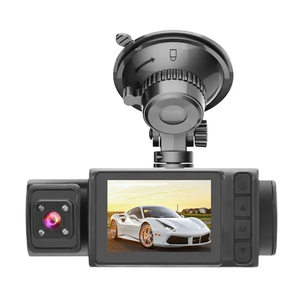 Gecheer 3 Cameras Dash Cam 2in Clear Car Rearview Mirror Car Video Recording Multi-Language Car Recorder Auto Safety Driving Recorder
