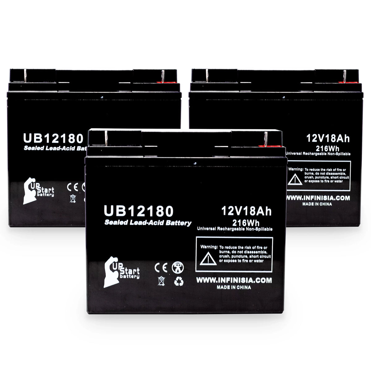 3x Pack - Matching CSB BATTERY OF AMERICA GP12170 Battery - Replacement UB12180 Universal Sealed Lead Acid Battery (12V, 18Ah, 18000mAh, T4 Terminal, AGM, SLA)