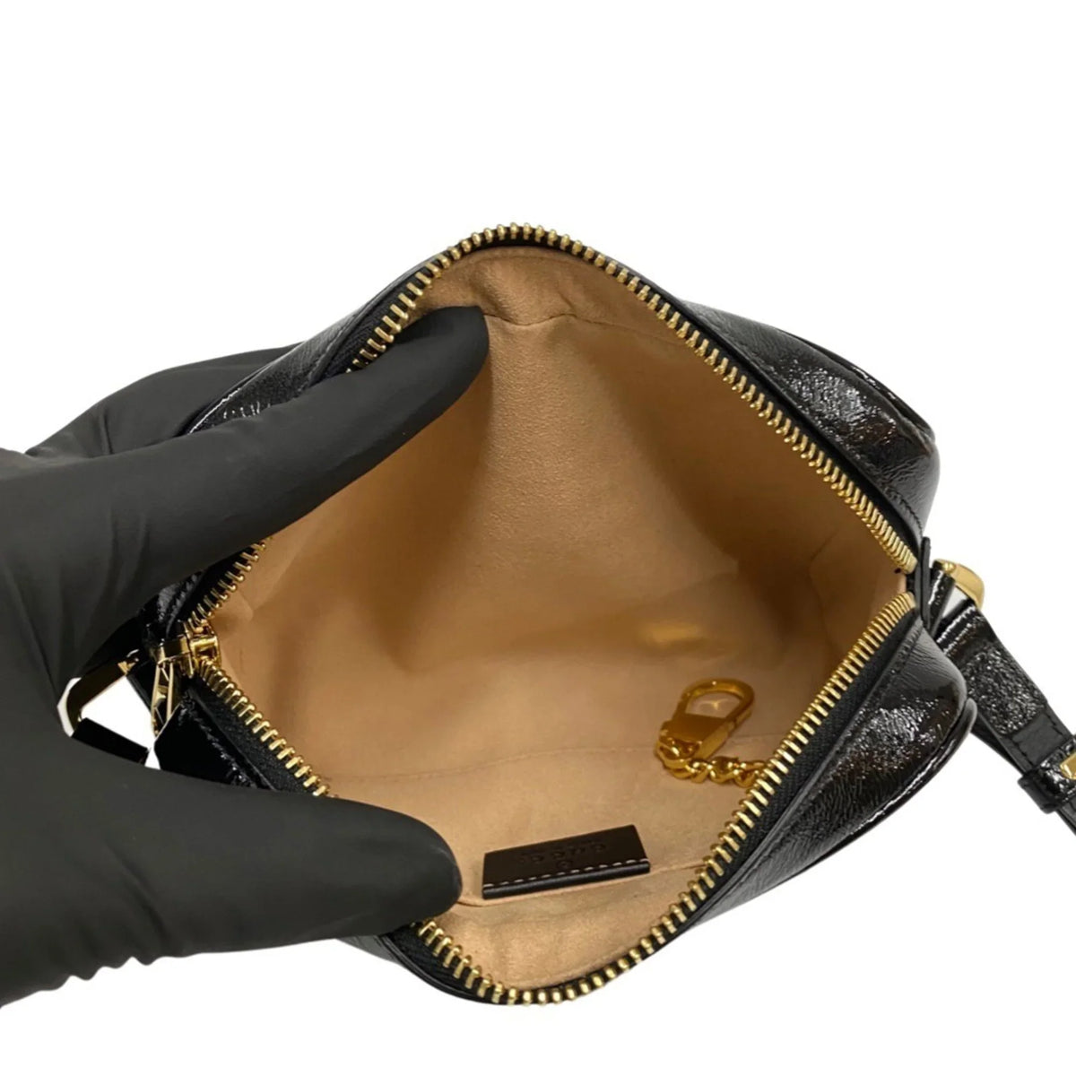 Pre-Owned GUCCI Gucci Ophidia Sherry Line GG Hardware Suede Enamel Leather Genuine Mini Shoulder Bag Black (Good)
