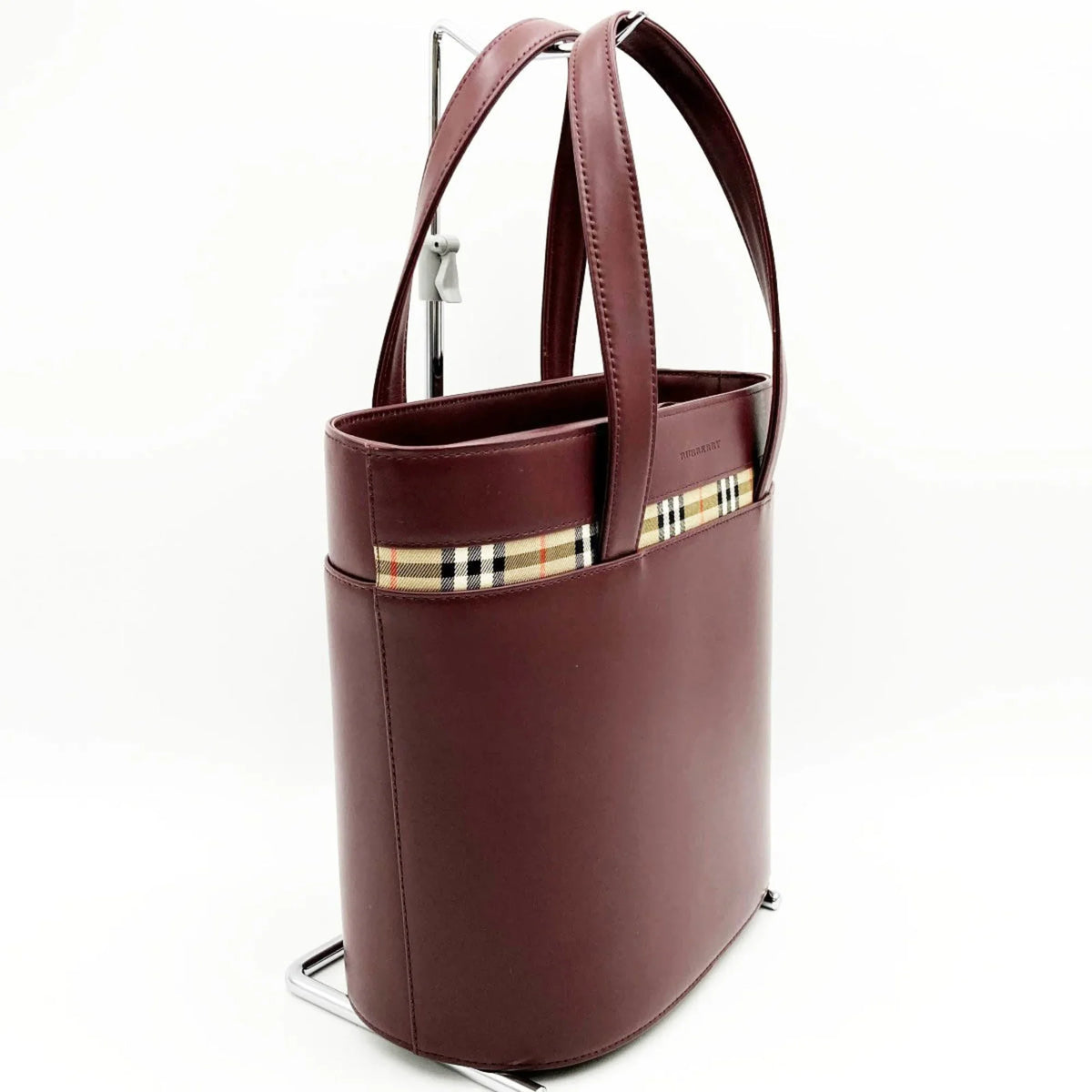 Pre-Owned BURBERRY Burberry Handbag Tote Bag Formal Nova Check Bordeaux Red Leather Ladies Fashion USED (Good)