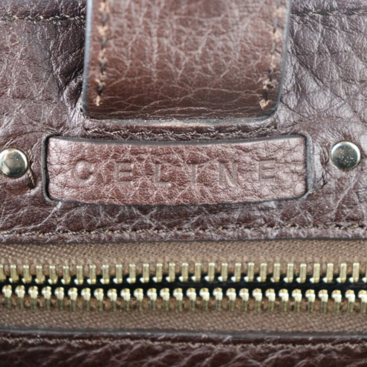 Pre-Owned CELINE Celine handbag leather brown gold metal fittings triomphe logo mark emboss (Good)