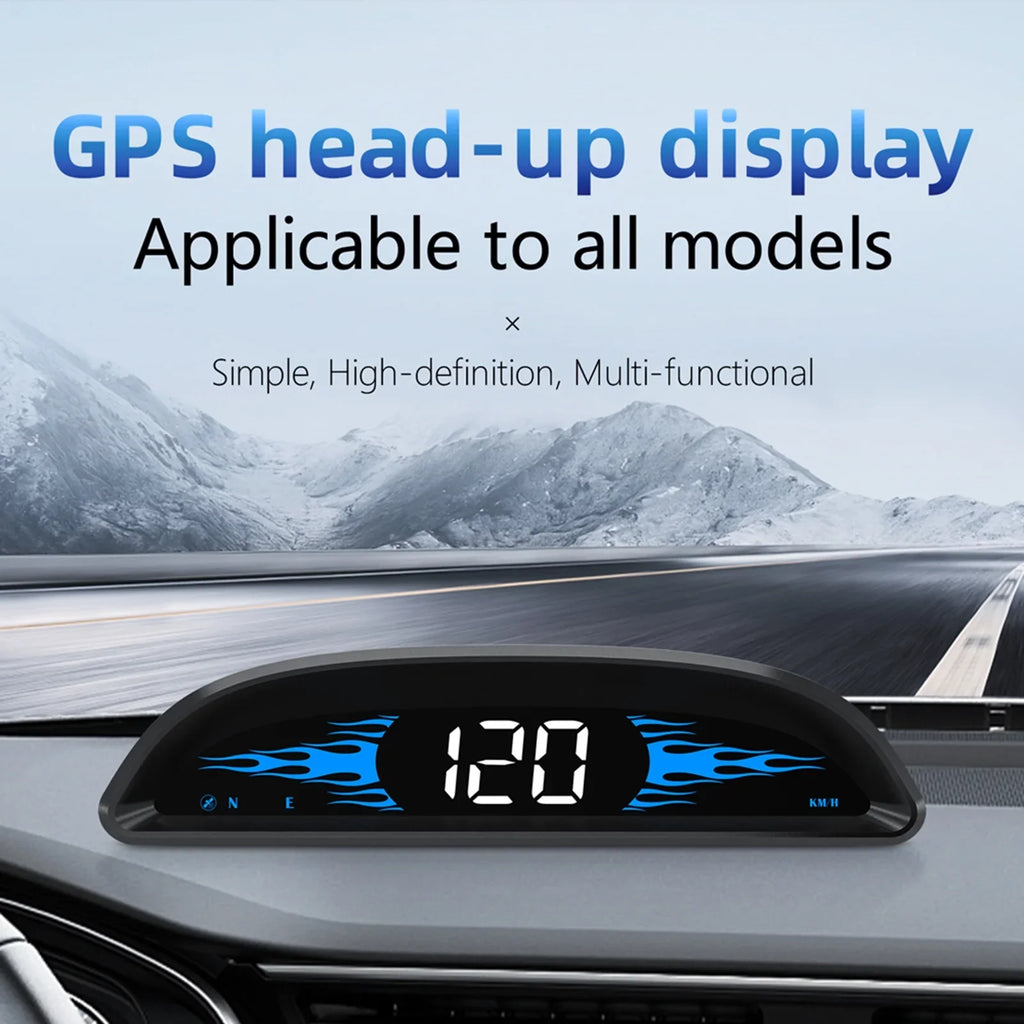 Car Head-Up Display (HUD) - Digital GPS Navigation Speedometer with Dual System Display, Speed/Time/Direction/Mileage, Overspeed Alarm, and Fatigue Driving Alarm