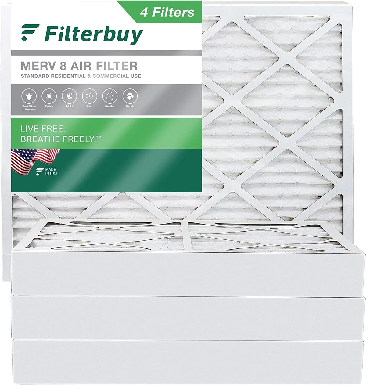 Filterbuy 20x23x4 MERV 8 Pleated HVAC AC Furnace Air Filters (4-Pack)