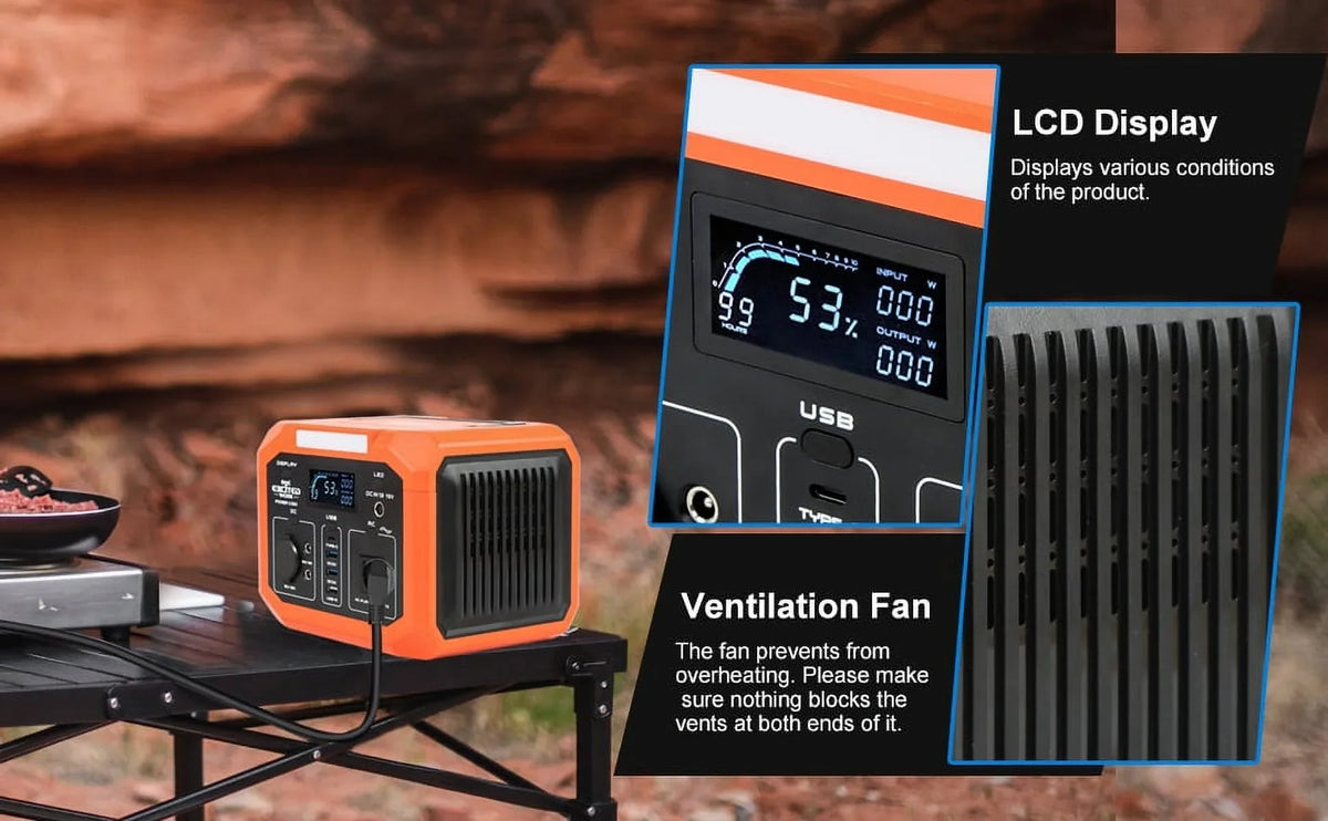 EXCITED WORK Portable Power Station 350W (500W Surge),299.5Wh/83200mAh Backup Lithium Battery with 110V AC Outlet and Wireless Charger,Solar Generator for Outdoor Camping,RV Travel and Home Emergenc