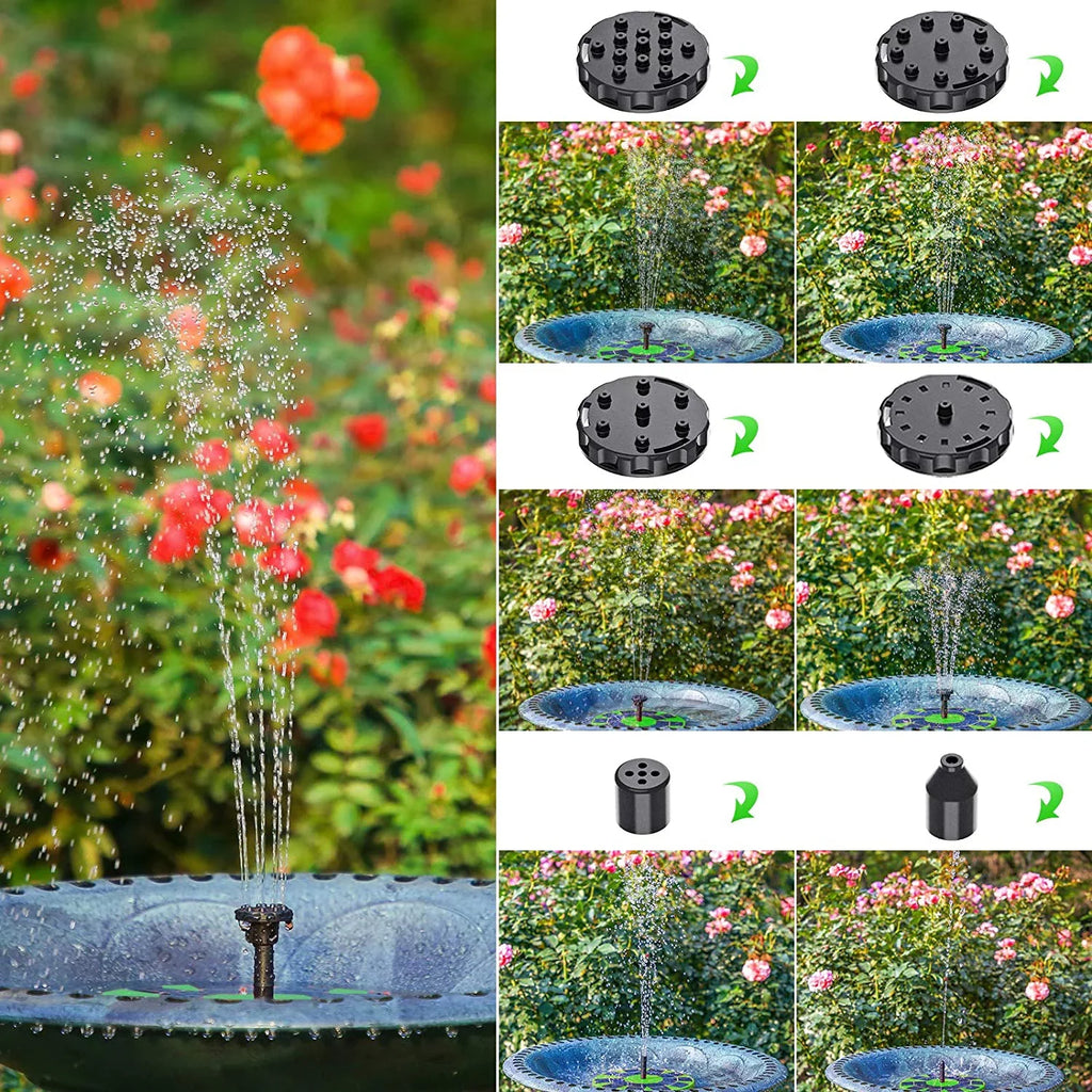 AISITIN 3W Solar Fountain Pump Solar Water Pump, Floating Fountain Built-in 1200mAh Battery, with 6 Nozzles, for Bird Bath, Fish Tank, Pond or Garden Decoration Solar Aerator Pump (Green)