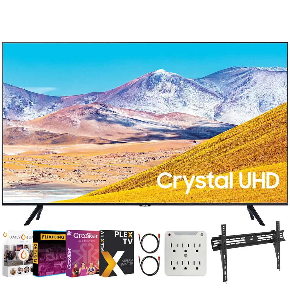 Samsung UN85TU8000 85" 4K Ultra HD Smart LED TV (2020 Model) Bundle with Premiere Movies Streaming 2020 + 30-100 Inch TV Wall Mount + 6-Outlet Surge Adapter + 2x 6FT 4K HDMI 2.0 Cable