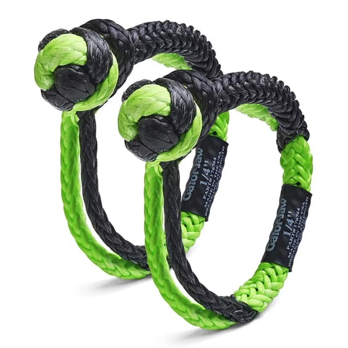 Bubba Rope 176744 Synthetic Shackle Mini Gator-Jaw 1/4" Breaking Strength of 11,000 lb. with Plasma in Green and Black, Perfect for ATV, UTV, Personal Water Craft and Power Sport Equipment – PAIR (2)