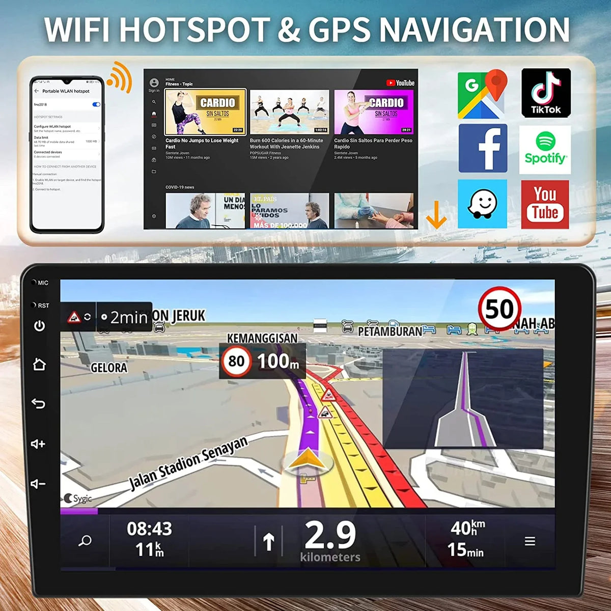 1G+32G Double Din Android 13 Car Stereo with Wireless Carplay Android Auto, 10.1 Inch Touch Screen Car Radio with HiFi/BT/GPS Navigation Support Fastboot Backup Camera WiFi Connection