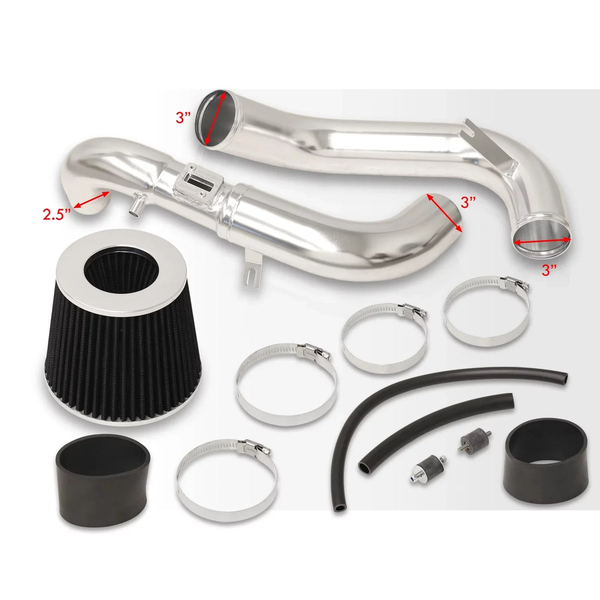 AJP Distributors JDM Cold Air Intake CAI Induction System Polished Aluminum Piping Pipe + Filter Suitable For Honda Civic DX LX EX 1.8L L4 2006 2007 2008 2009 2010 2011 06 07 08 09 10 11
