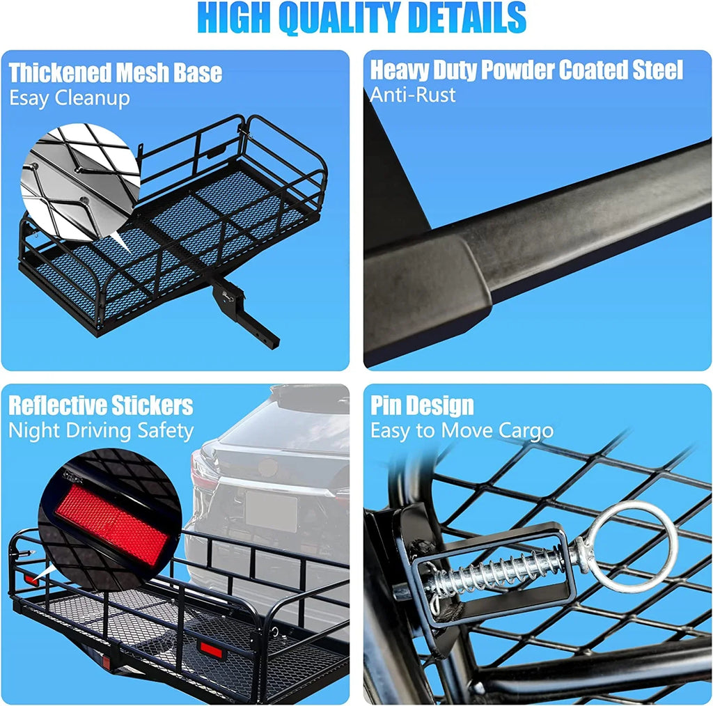 WAGEE 500 Lbs Heavy Duty Hitch Mount Cargo Carrier 60" x 24" x 14.4" Folding Cargo Rack Rear Luggage Basket Fits 2" Receiver for Car SUV Camping Traveling