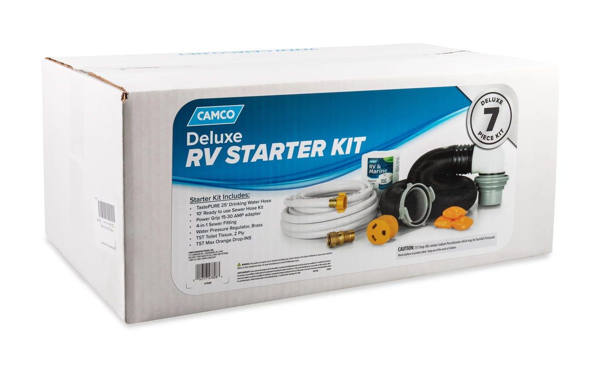 Camco RV Deluxe Starter Boxed Kit | Outfit Your RV with Basic Accessories to Start the Season Out Right | Multicolor (47808)