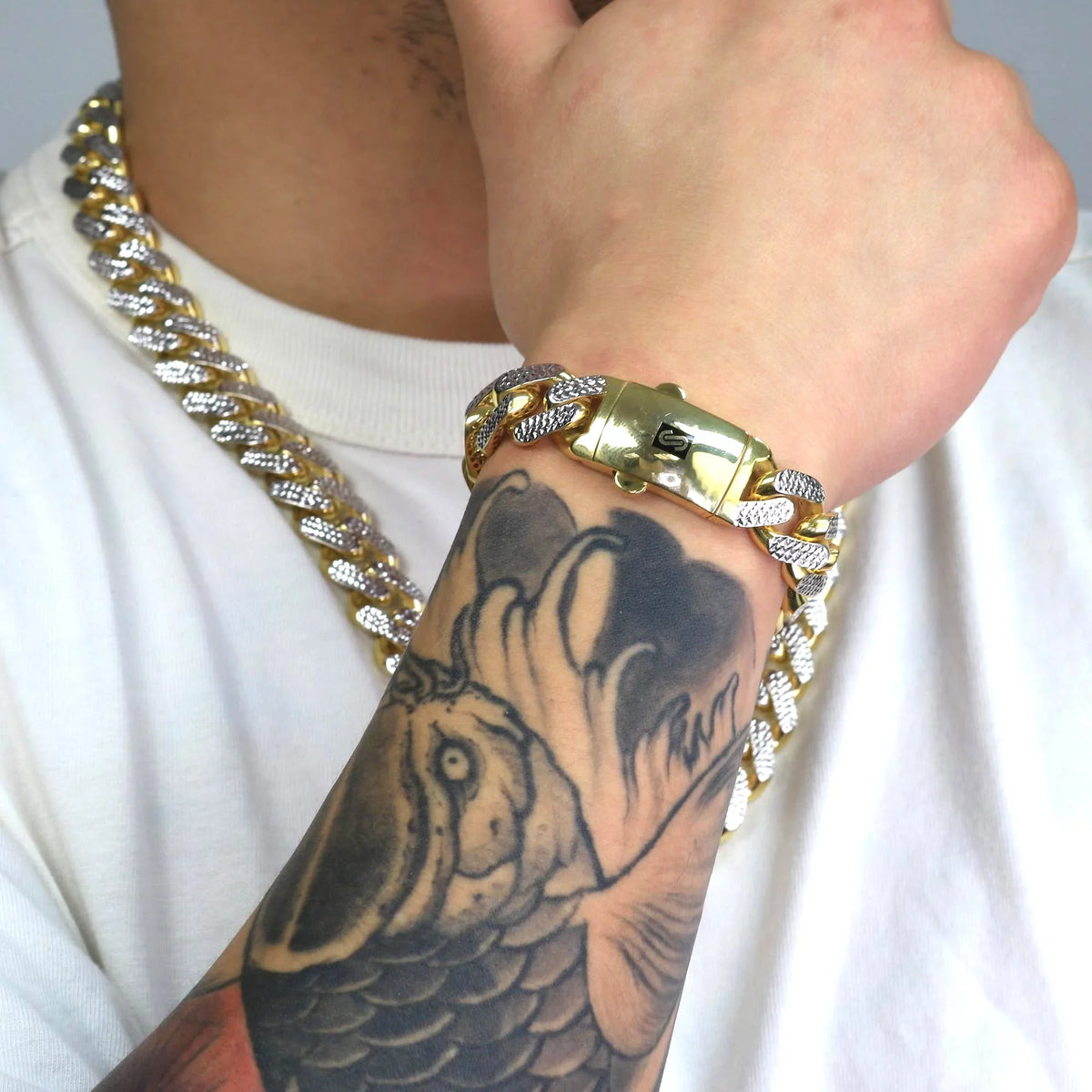 Nuragold 10k Yellow Gold 17mm Monaco Miami Cuban Diamond Cut Pave Link Chain Bracelet, Mens Jewelry Fancy Box Clasp 8" 8.5" 9"
