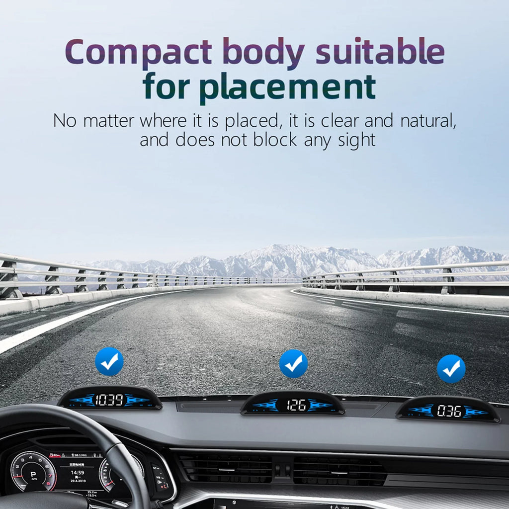 Car Head-Up Display (HUD) - Digital GPS Navigation Speedometer with Dual System Display, Speed/Time/Direction/Mileage, Overspeed Alarm, and Fatigue Driving Alarm