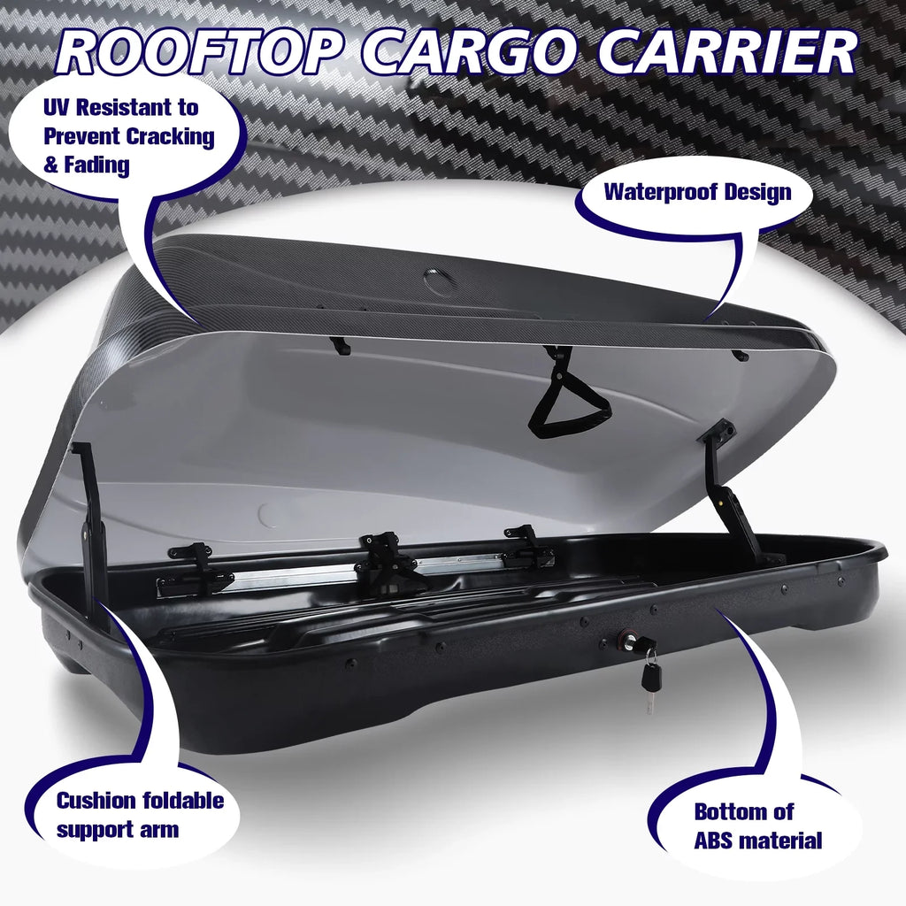 Large Rooftop Cargo Carrier Hard Shell Rooftop Cargo Box with Double Locks, 13 ft³ Waterproof Cargo Box for SUV Rooftop 56.3" L x 30.3" W x 13.8" H, Carbon Fibre Grain