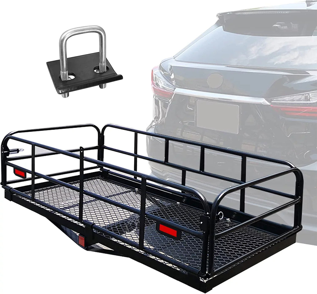 WAGEE 500 Lbs Heavy Duty Hitch Mount Cargo Carrier 60" x 24" x 14.4" Folding Cargo Rack Rear Luggage Basket Fits 2" Receiver for Car SUV Camping Traveling