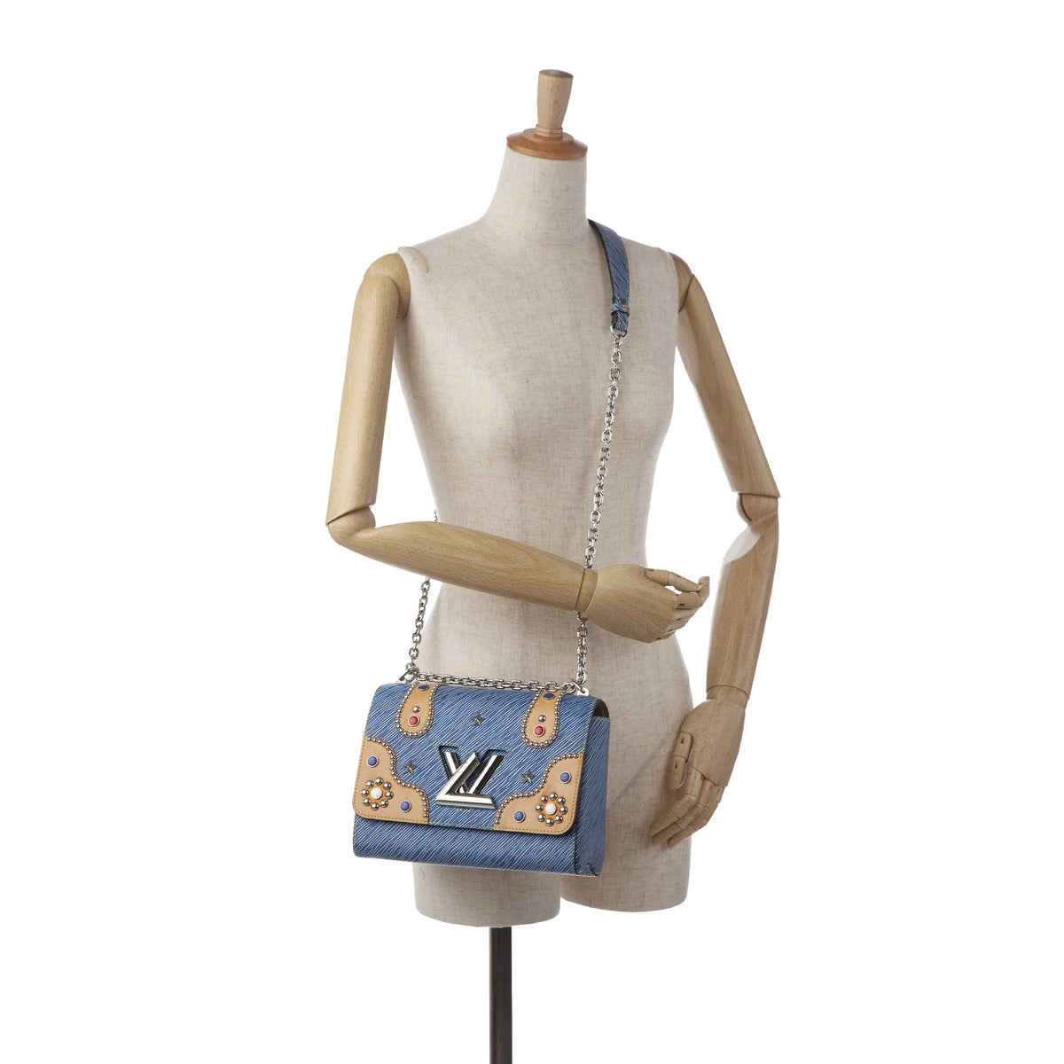 Pre-Owned Authenticated Louis Vuitton Studded Epi Twist MM Leather Blue Crossbody Bag Unisex (Good)