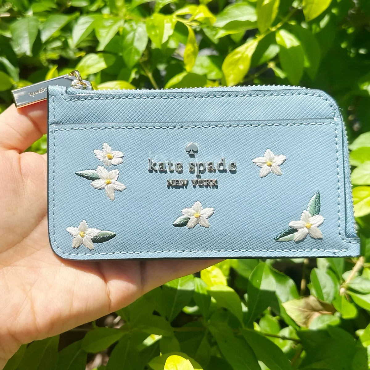 Kate Spade Madison Floral Embroidered Card Holder Wallet Polished Blue KC541