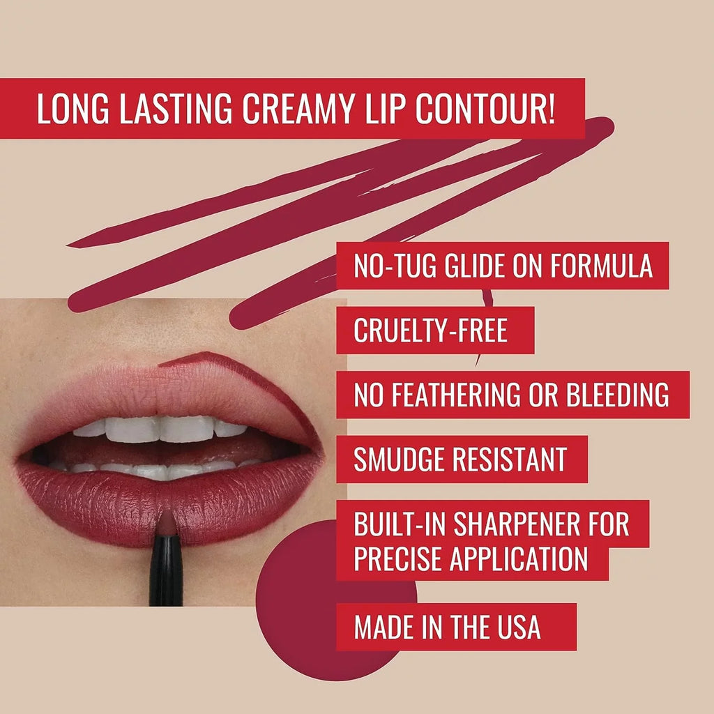 Runway Rogue Designer Liner Lip Pencil, Matte Garnet-Maroon Lip Liner and Sharpener, Get the Look