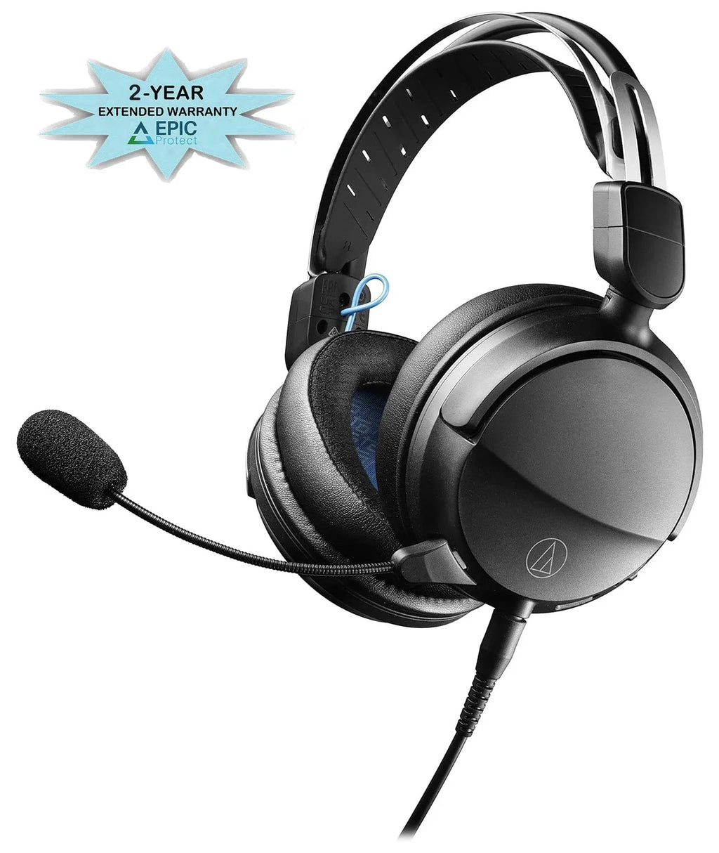 Audio Technica ATH-GL3BK Closed-Back Wired Gaming Headset - Black/Blue with an Additional 2 Year Coating by Epic Protect (2022)
