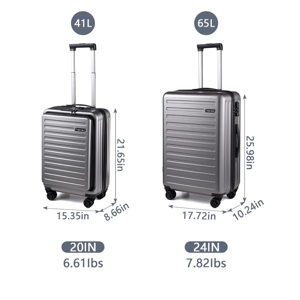 2 Piece 20/24 Luggage Set, Only 20 with Front Laptop Pocket & Expandle, Lightweight ABS+PC Hardshell Suitcase with TSA Lock & Spinner Wheels, 20 Inch 37~41L + 24 Inch 65L,Dark Grey