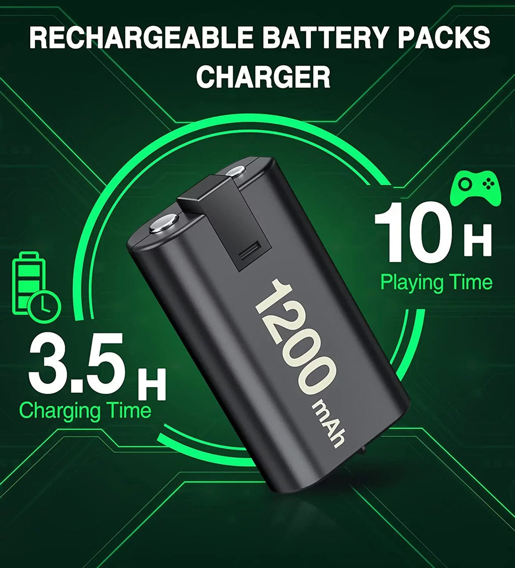 EUROA Charger for Xbox Rechargeable Battery Pack with 4x1200mAh Xbox Controller Battery Pack for Xbox Series X|S/Xbox One S/X/Elite-Black