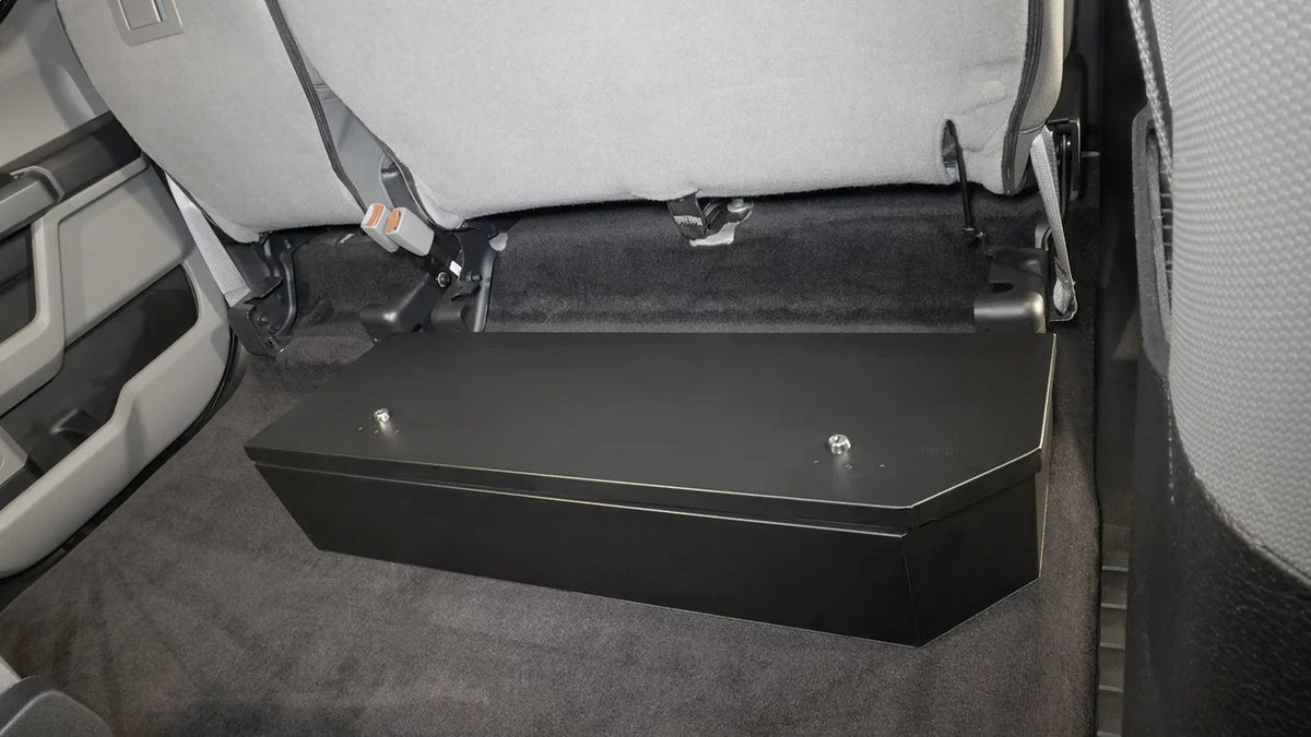 Tuffy Security Products 344-01 Under Seat Lockbox - 2/3 Length; Black; 2015-Current Ford F150 SuperCrew, 2017-Current Ford SuperDuty SuperCrew