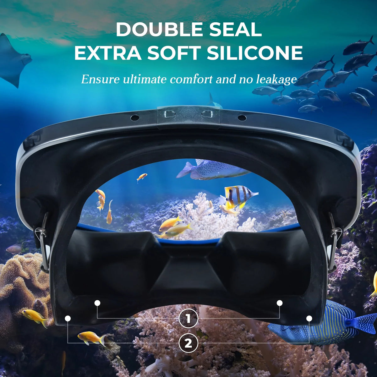 Hanway Adva Snorkel Mask – Tempered Glass Diving Goggles - Scuba Mask for Professional Diving and Snorkeling – Adjustable Clasp Silicone Molding Swimming Mask-Blue