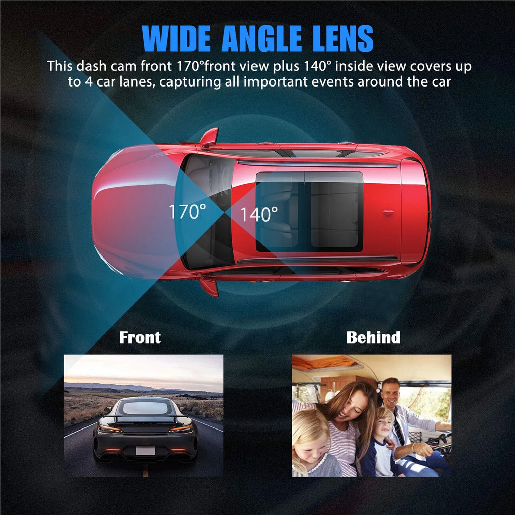 Dual Lens Car DVR Dash Cam Video Recorder G-Sensor 1080P HD Front+Inside Camera