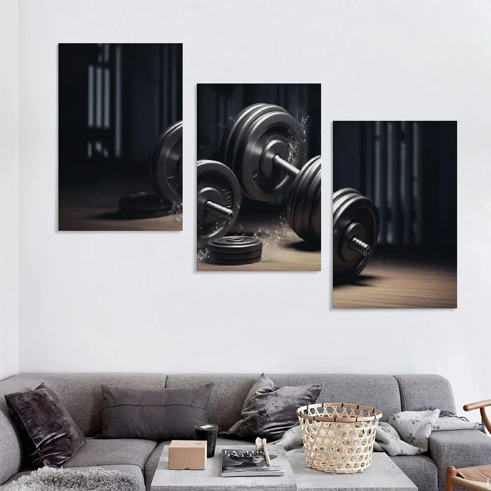 YIKUMA Gym Poster Fitness Dumbbell Workout Motivational Poster Home Fitness Poster Wall Art Paintings Canvas Wall Decor Home Decor Living Room Decor Aesthetic 12''x16''X3 Panels 12x16x3pcs