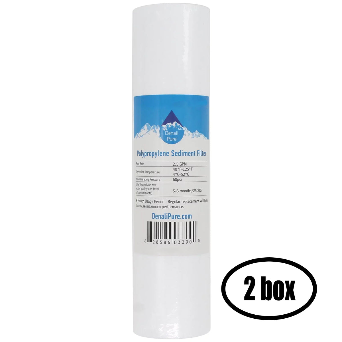 2 Boxes of Replacement for Woder UltraD Polypropylene Sediment Filter - Universal 10-inch 5-Micron Cartridge for Woder UltraD 2-Stage Submicron Depth Water Filtration System - Denali Pure Brand