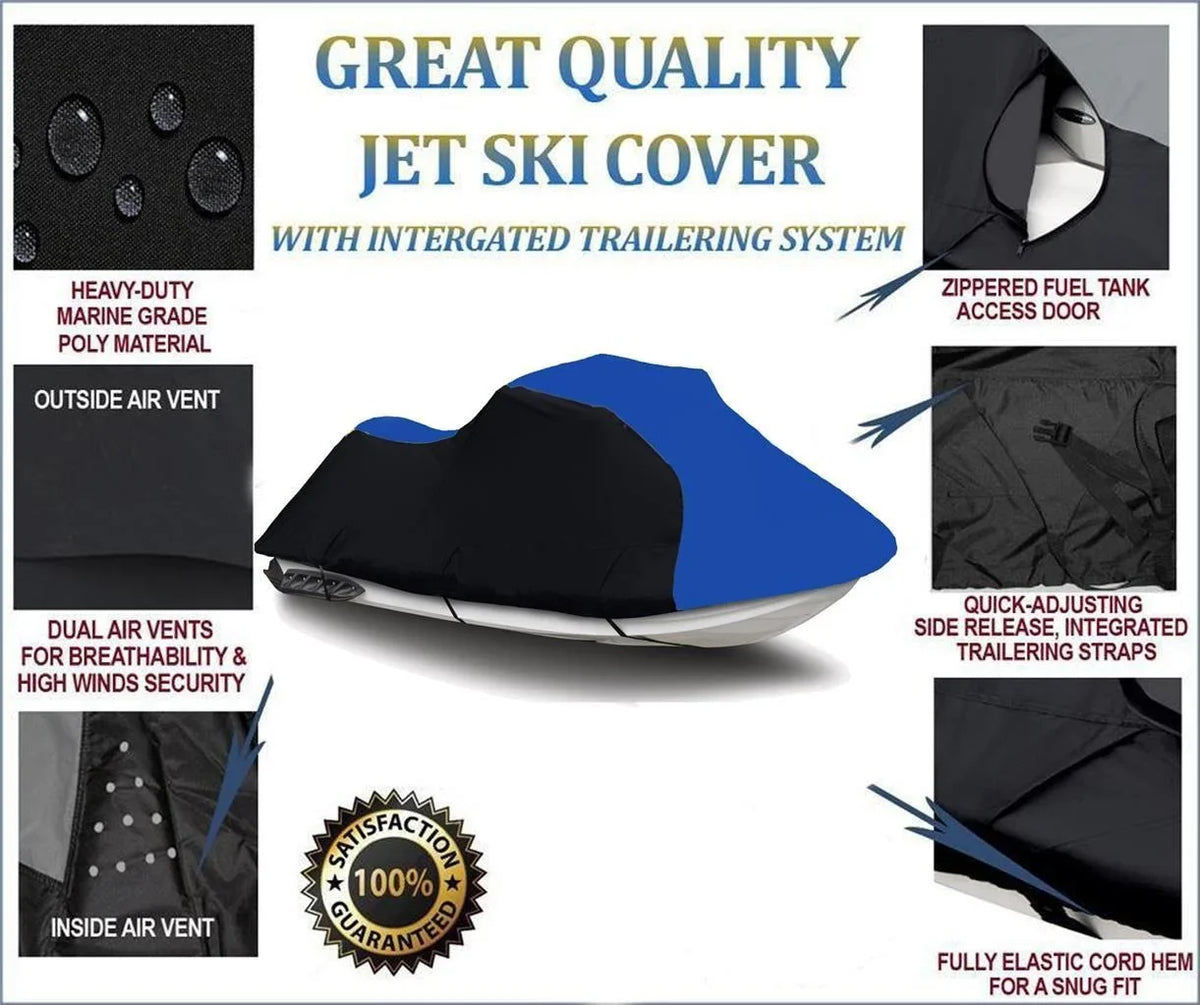 BLACK / BLUE HEAVY-DUTY, 600 DENIER Coating Fitting for Kawasaki Ultra 250X 2007 2008 Jet Ski PWC Watercraft Coating