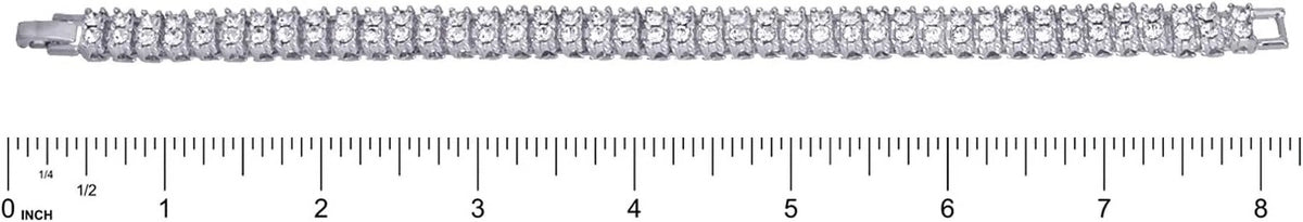 Hip Hop Luxury Silver Plated Double Tennis Chain 16" + 18" and 2 Row 8" Bracelet 3 pc Set