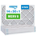 Aerostar 14x30x1 MERV 8 Pleated Air Filter, AC Furnace Air Filter, 6 Pack