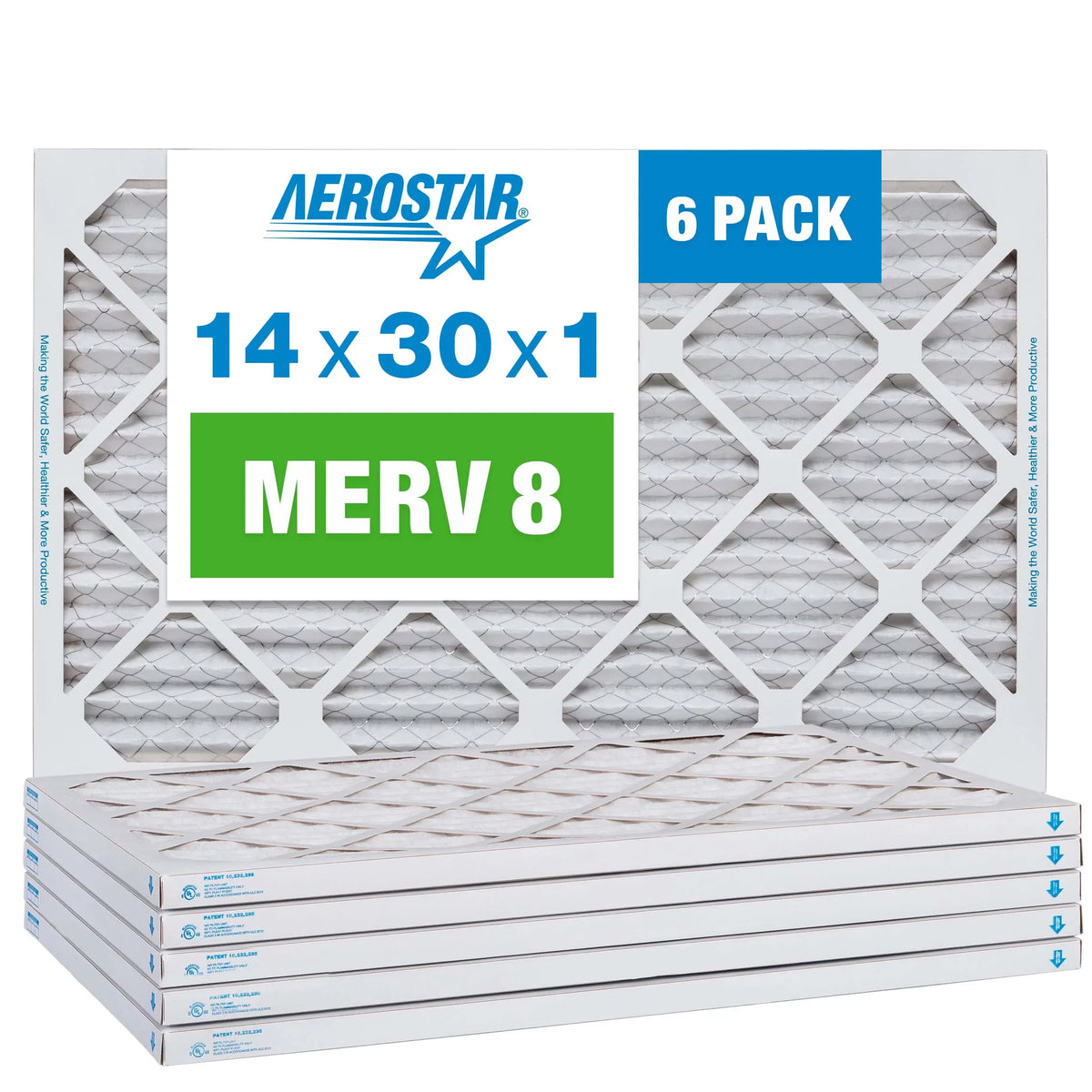 Aerostar 14x30x1 MERV 8 Pleated Air Filter, AC Furnace Air Filter, 6 Pack