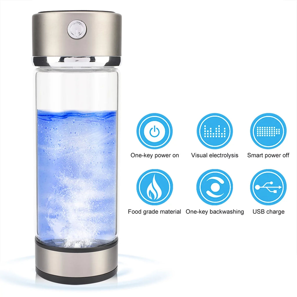 Dekaim Hydrogen Bottle, USB Charging Rich Hydrogen Water Purifier Filter Glass Bottle Portable Lonizer Cup