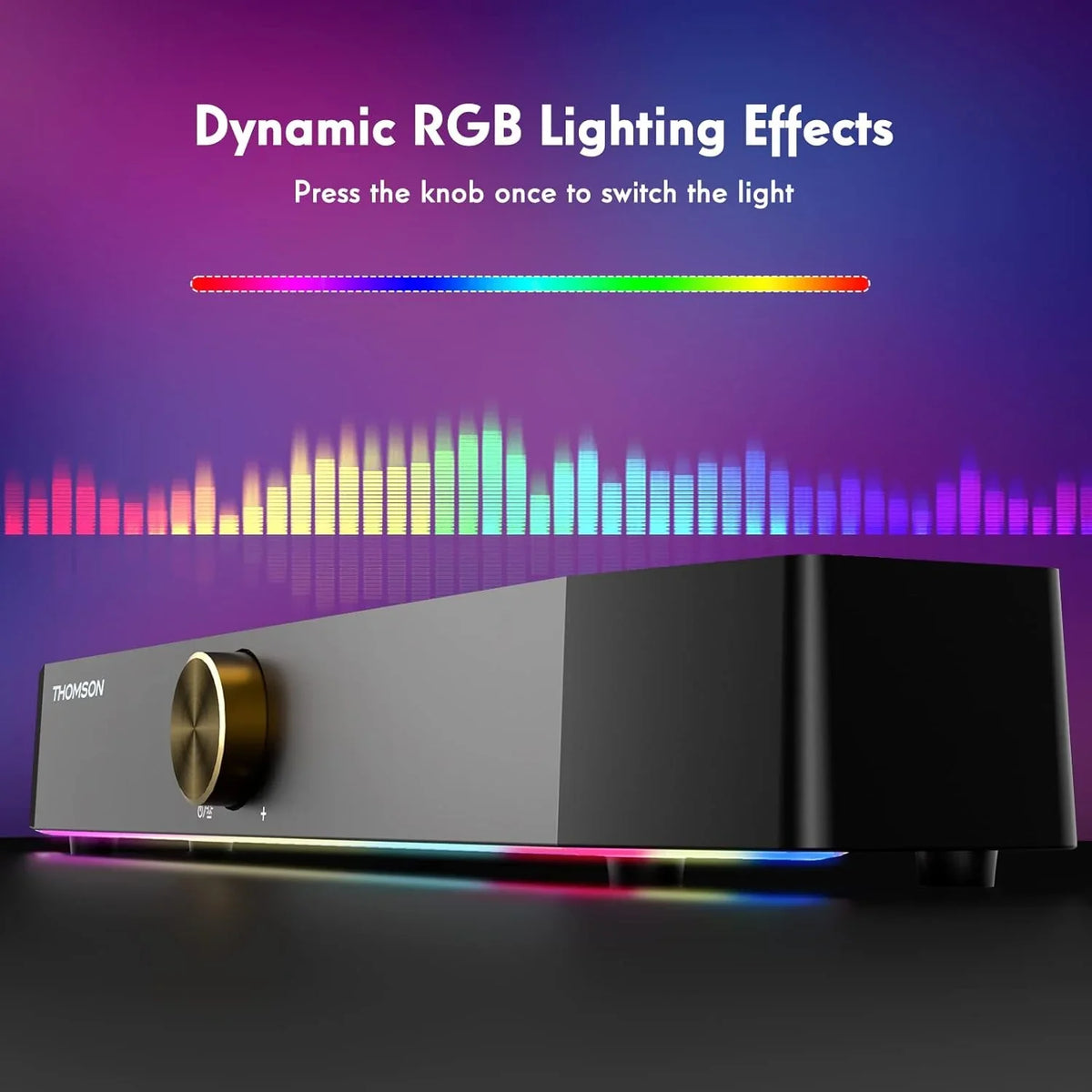 Thomson Computer Speakers, Bluetooth Computer SoundBar, Dyna RGB PC Speakers with 10W Stereo Sound, 3.5mm Aux-in